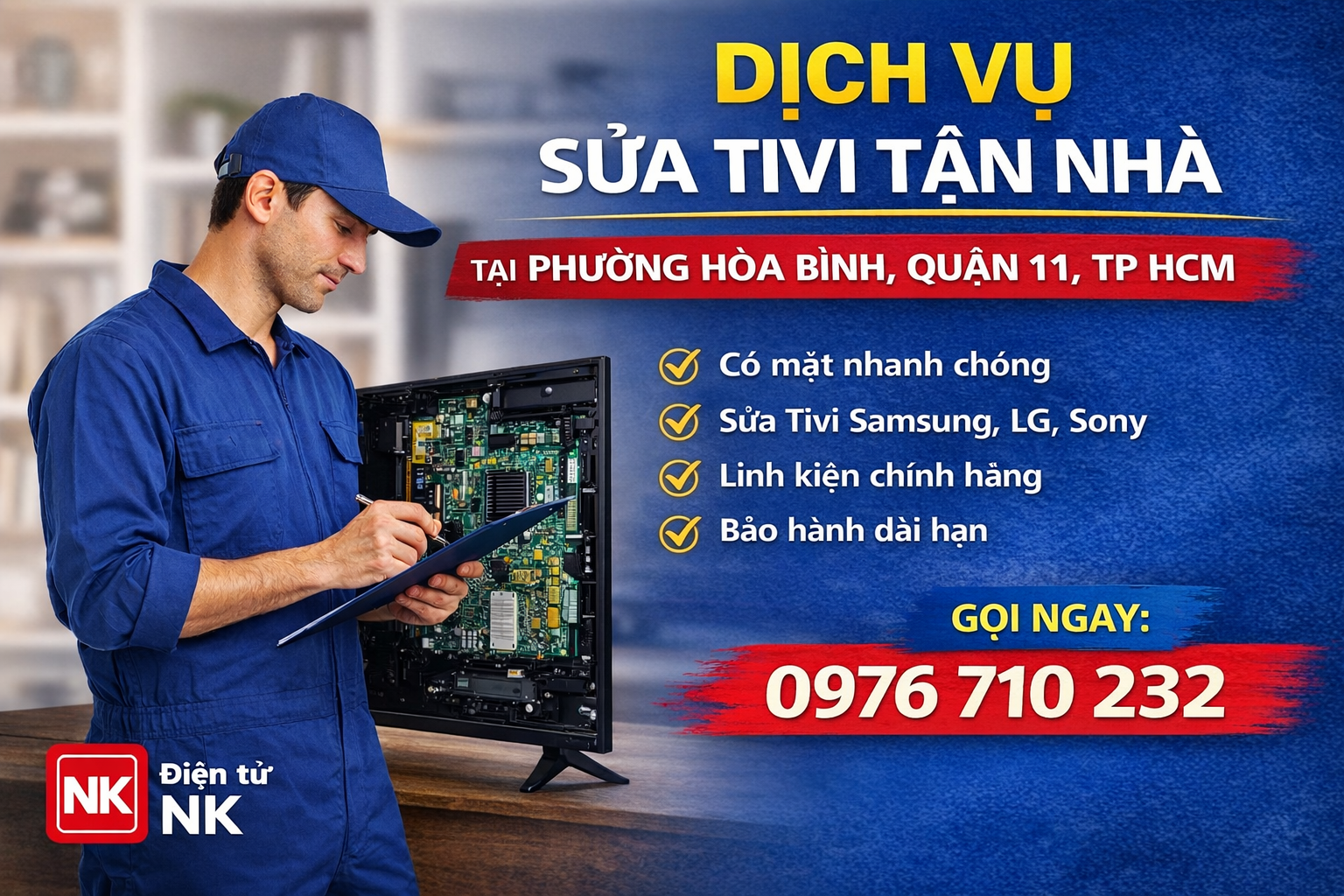 Dịch vụ sửa tivi tận nhà tại Phường Hòa Bình, Quận 11 | Điện tử NK