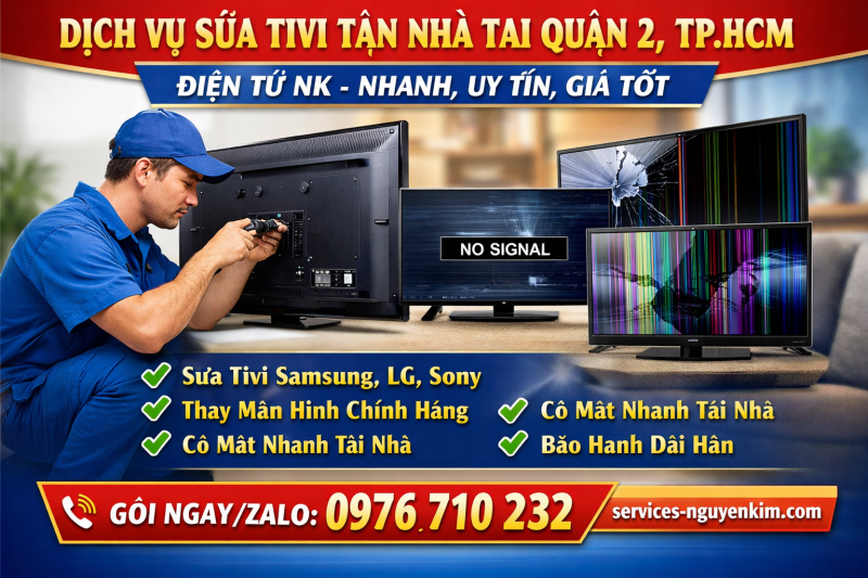 Dịch vụ sửa tivi tận nhà tại Quận 2, TP.HCM | Điện tử NK – Nhanh, Giá Tốt