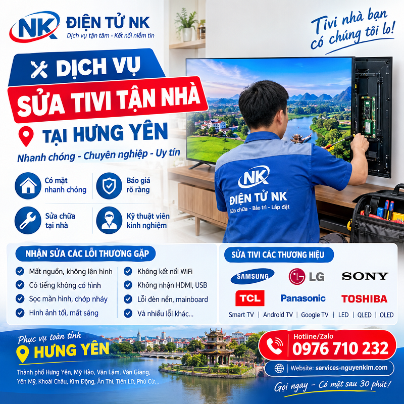 Sửa tivi tận nhà tại hưng yên